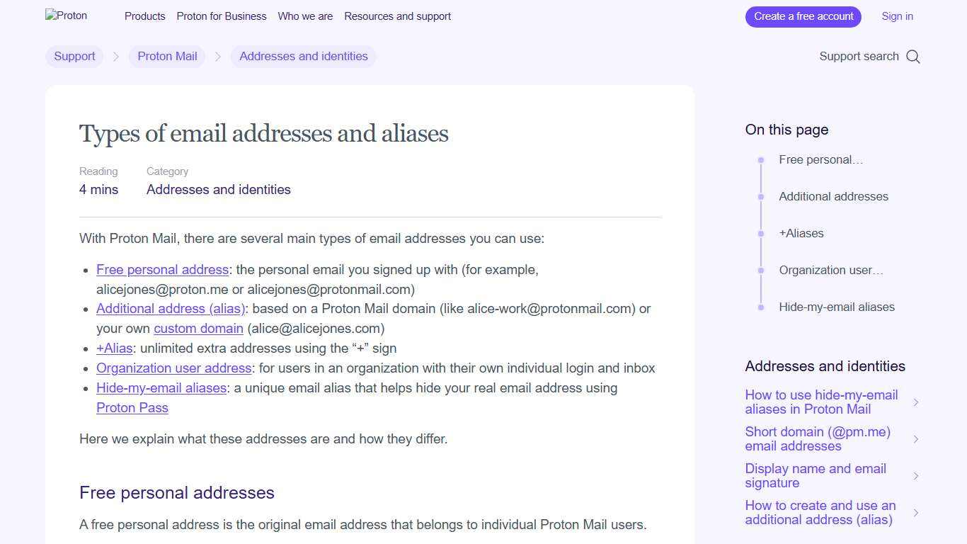 Types of email addresses and aliases Proton
